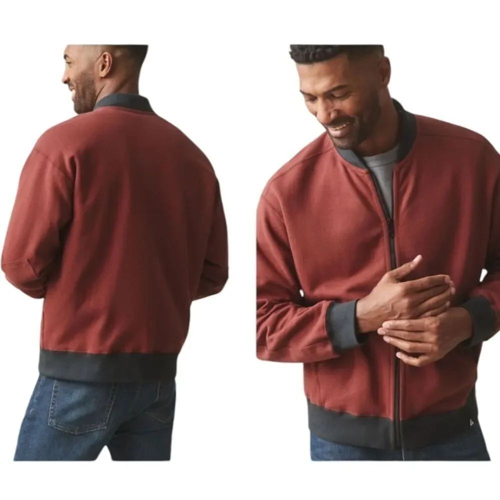 NEW American Giant Men's Fleece Bomber Jacket Reddish Burgundy Russet Brown XXL